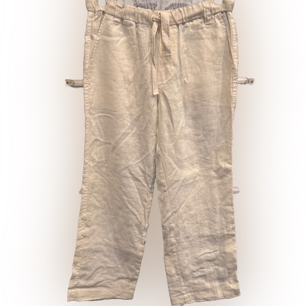 Zara Girls Linen Blend Pants Sz 11-12 Years Roll Tab Leg Pockets NWOT